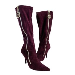DELICIOUS Impose Purple Fabric Boots w/ Silver Heel Plate Sz 10